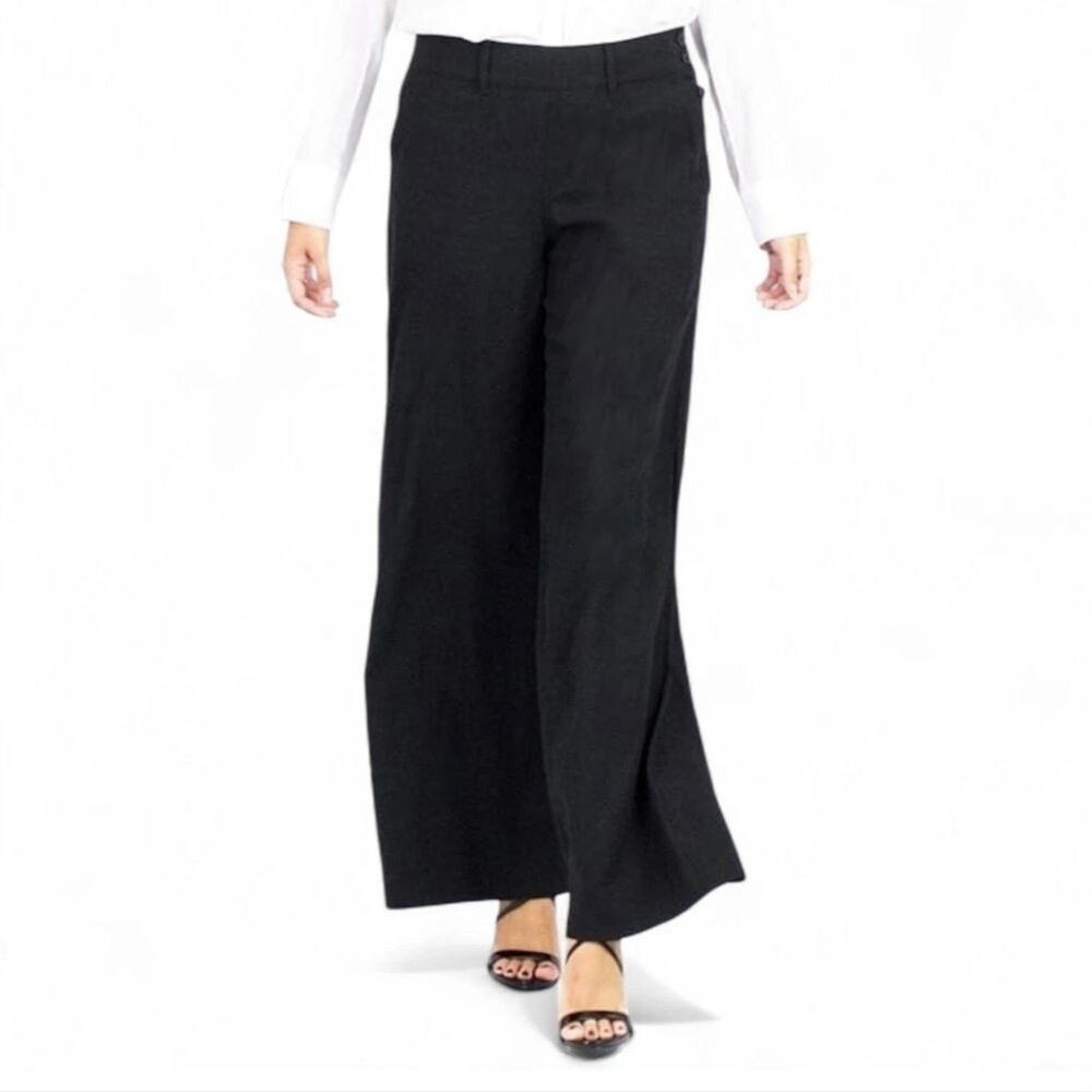 Ralph Lauren Linen Wide Leg Black Trousers 2 Flap Minimalist Euro Coastal Resort